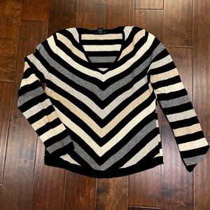 Wool V-Neck Chevron Striped Sweater (The Limited) | Size Large
